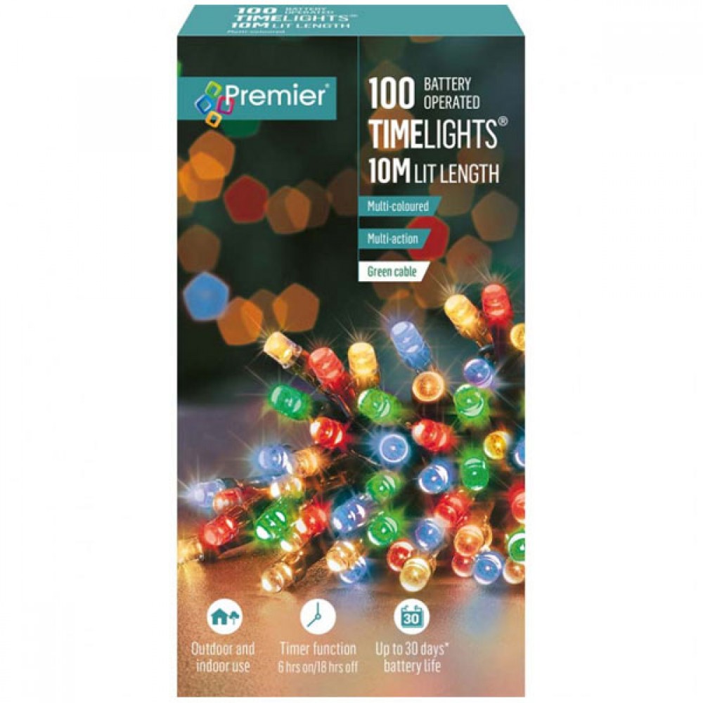 100 Multi-action Battery Operated Timer lights Multi-coloured | LB112383M