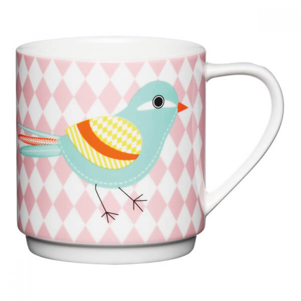 Kc Stacking Mug 340ml Pink Diamond Bird