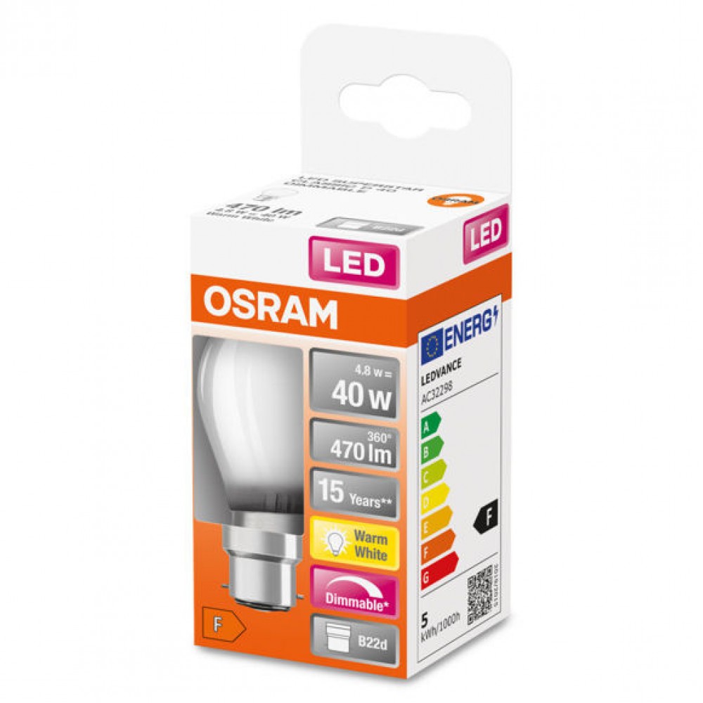 Osram B22 LED G/ball Frs|Fil|6w(40w)|470L|Dimmable 