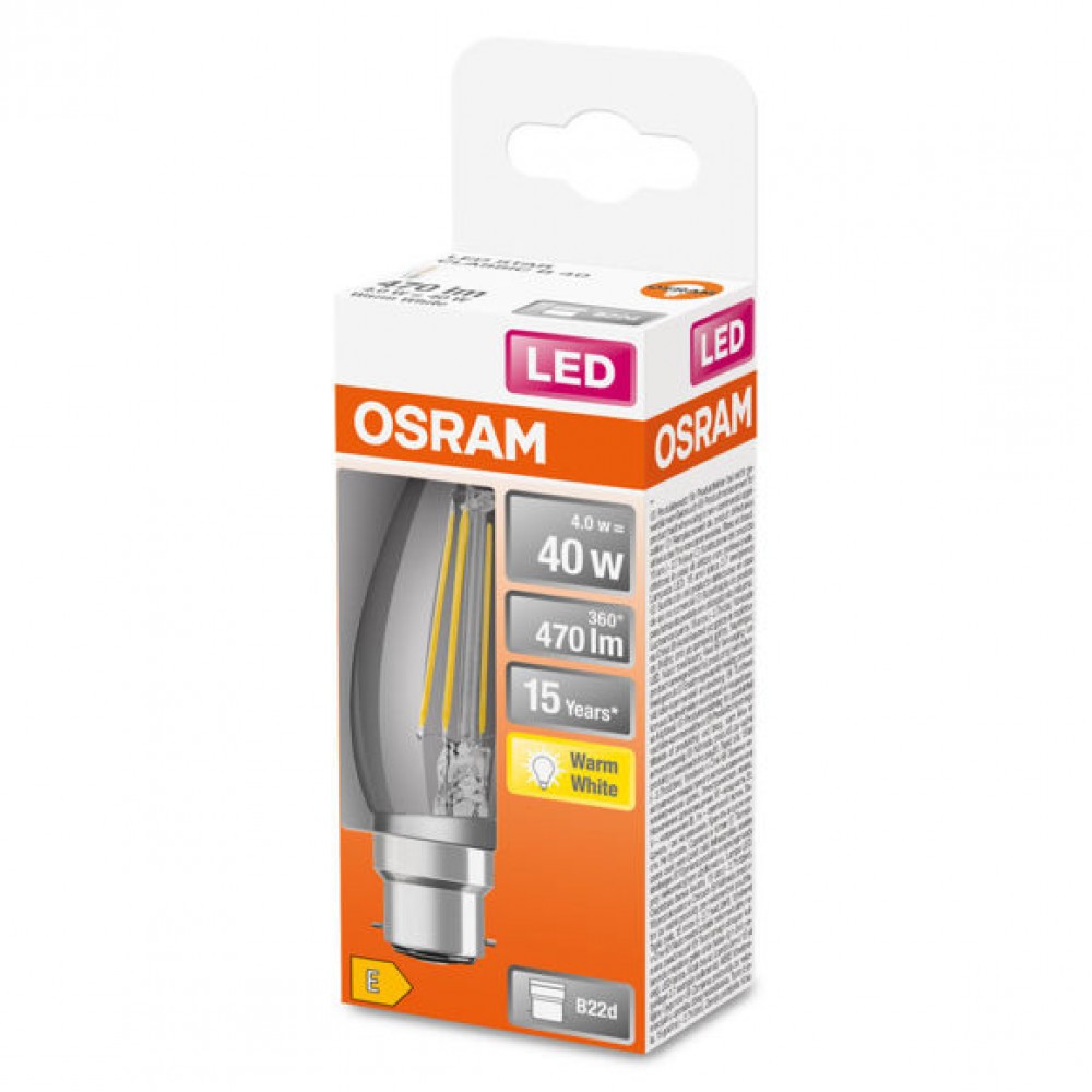 Osram B22 Candle Clear|LED|40W(4W)|470L|Non-Dimmable