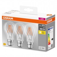 Osram 9.5w (60w) B22 LED GLS|Clear|3PK
