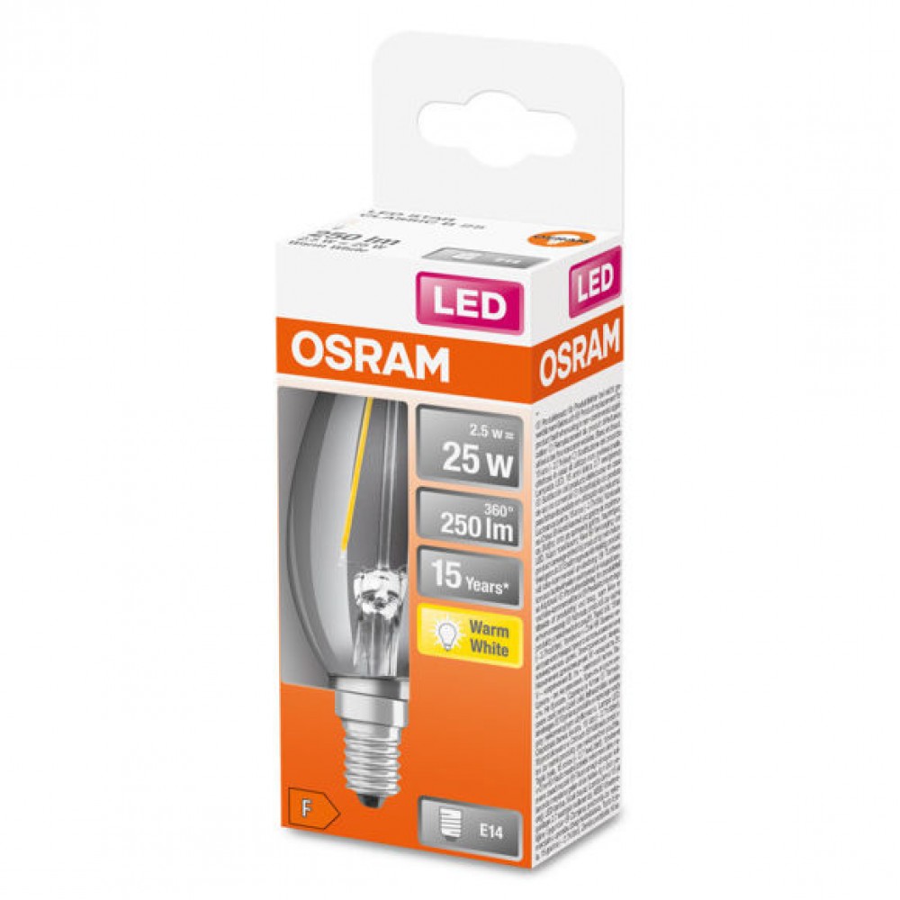 Osram 2.1W (25w) E14 LED Can|CLR|FIL|250L|Warm White