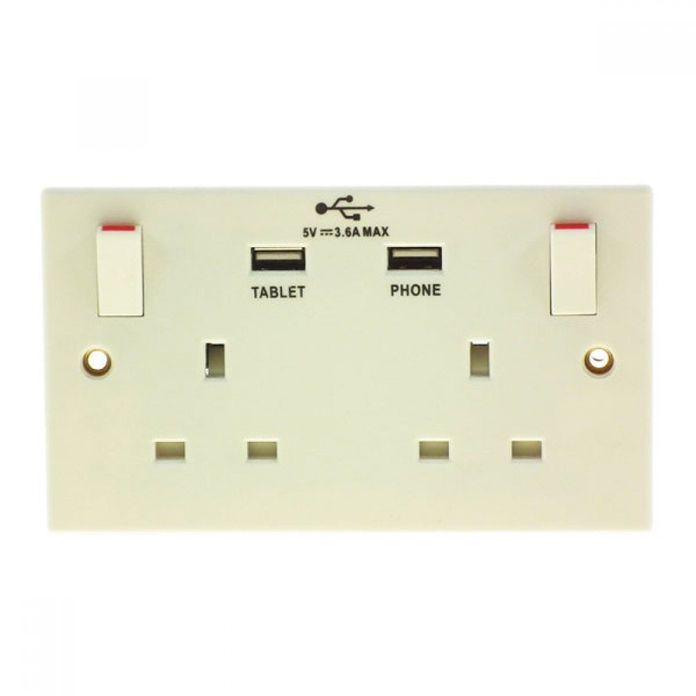 Powermaster 2 Gang Switched Socket With 2 USB Ports | 1790-34