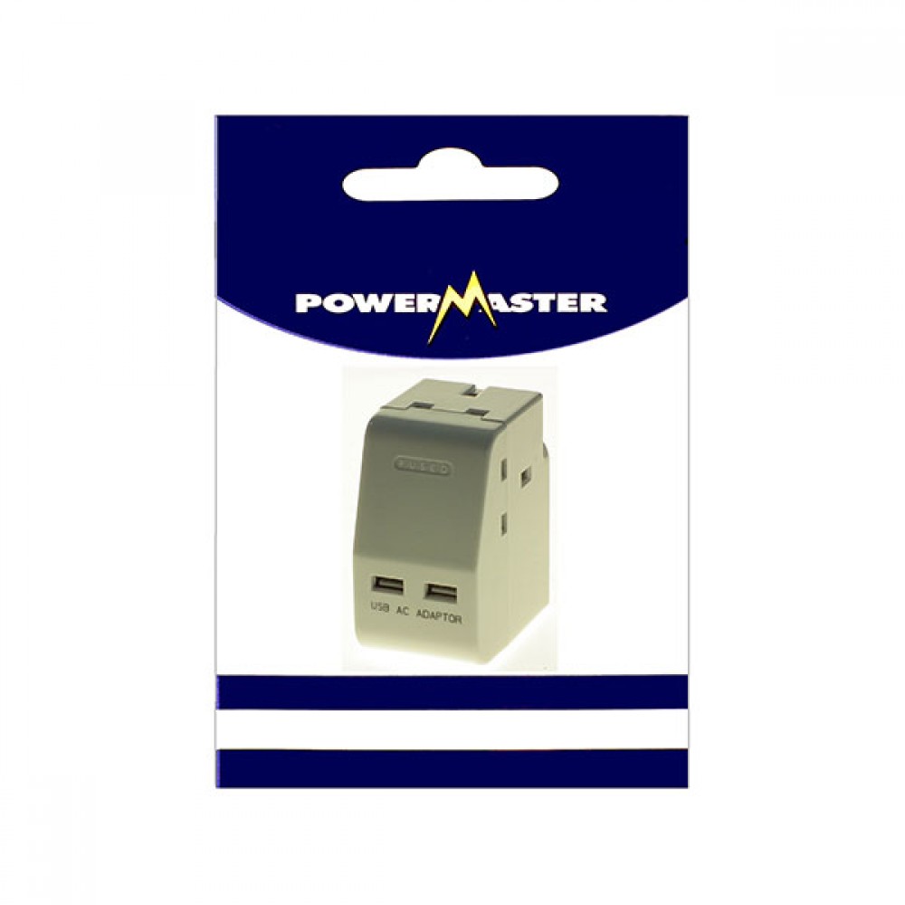 Powermaster 3 Way Adaptor With 2 USB Ports | 1796-14