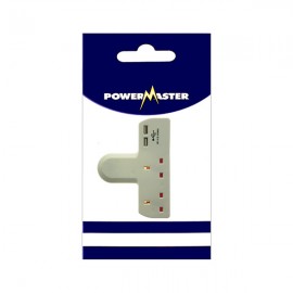 Powermaster T-shaped 2 Way Adaptor With 2 USB Ports | 1797-02