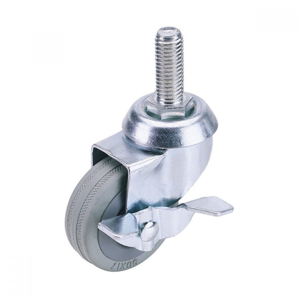 Swivel Bolt Fixing Rubber Castor with Brake 50mm Diameter 50kg | 65471
