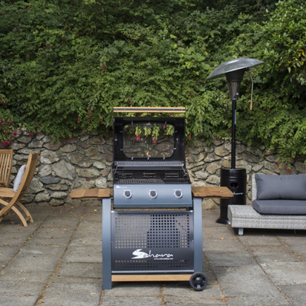 Sahara S350 3 Burner Gas BBQ | Bamboo Side Trays