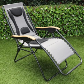 Zero Gravity Padded  Sunlounger Chair | Grey