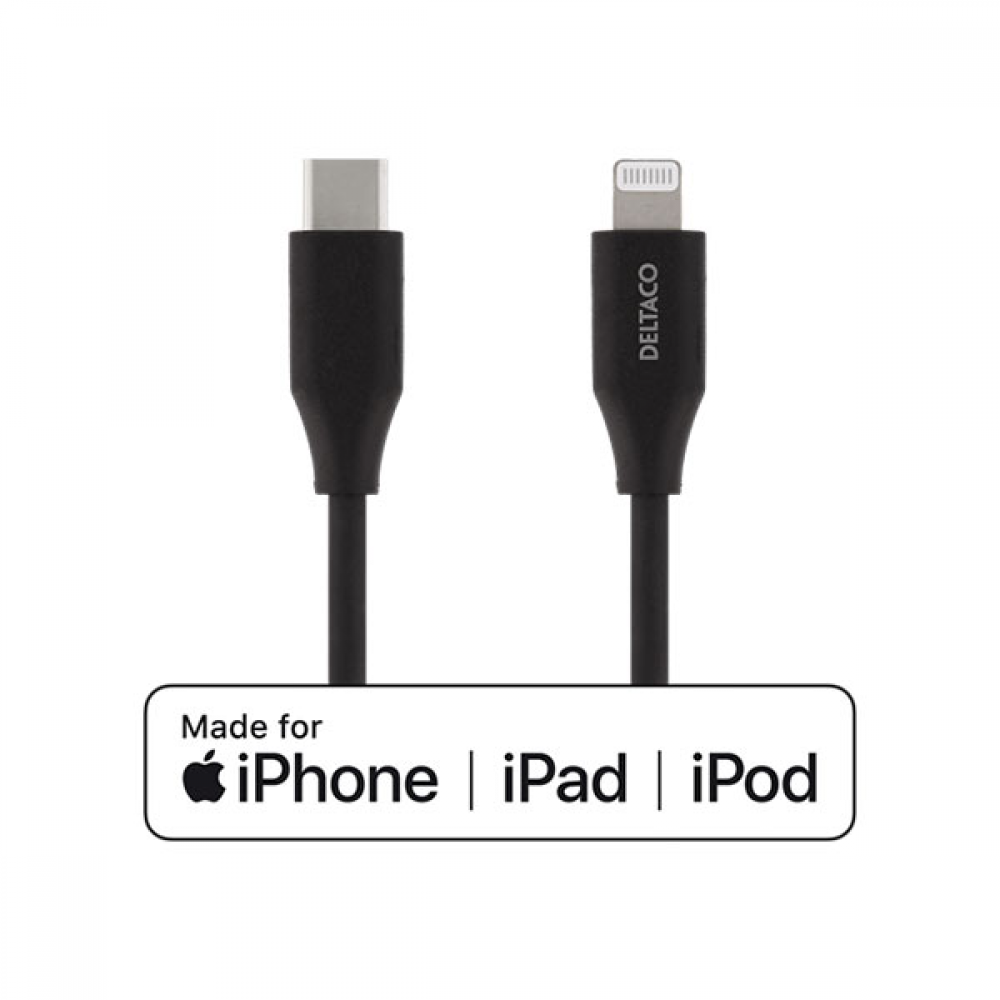 Deltaco 1m Black USB-C To Lightning Cable | IPLH311M