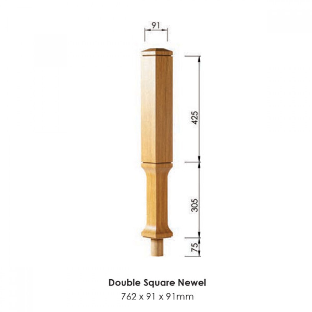 Dublin Double Square Newel Post 762x91x91mm | Options