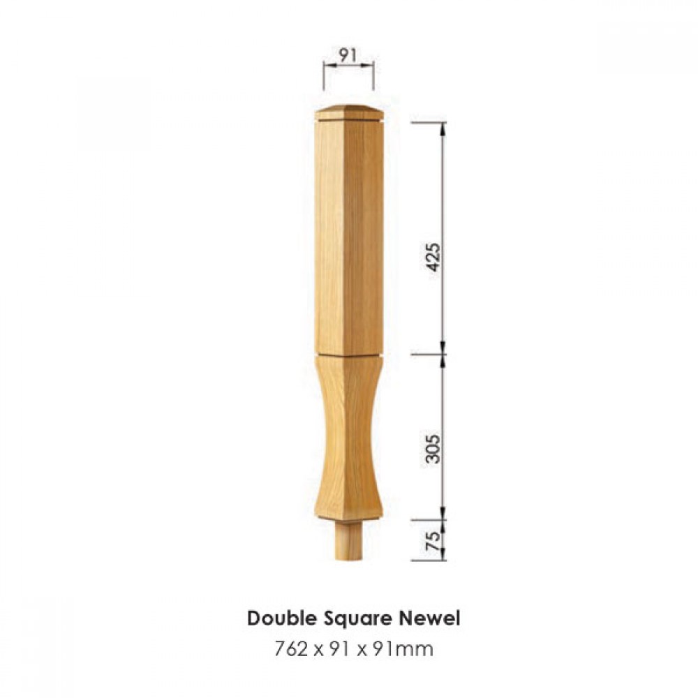 Vienna Square Double Newel Post 762x91x91mm | Options