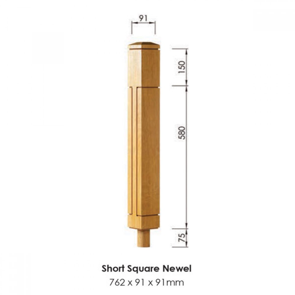 Lisbon Square Newel Post 762x91x91mm | Options