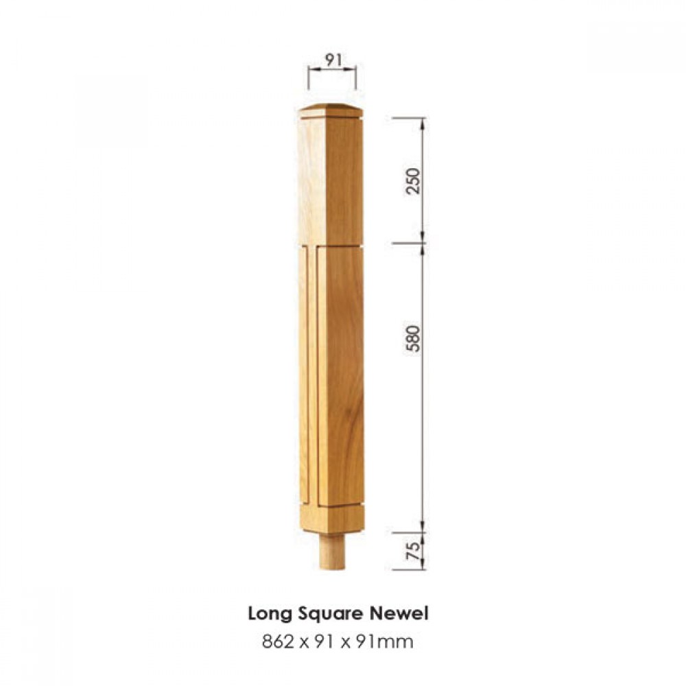 Lisbon Square Newel Post 862x91x91mm | Options