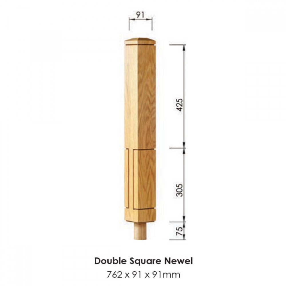 Lisbon Double Square Newel Post 762x91x91mm | Options