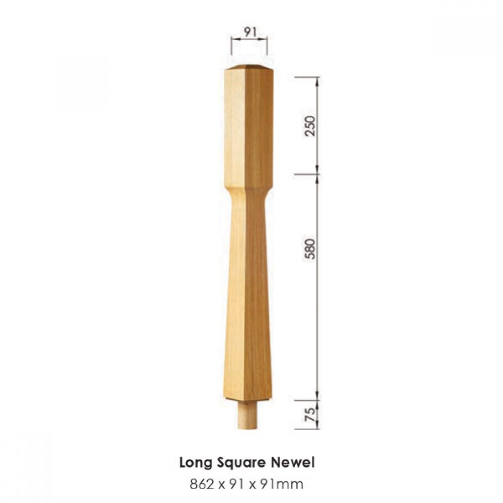 Monaco Long Square Newel Post 862x91x91mm | Options