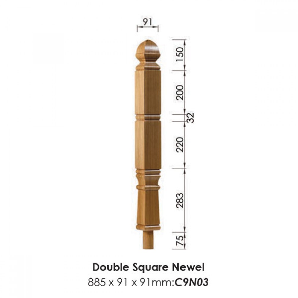 Concra Double Square Newel Post 885x91x91mm | Options