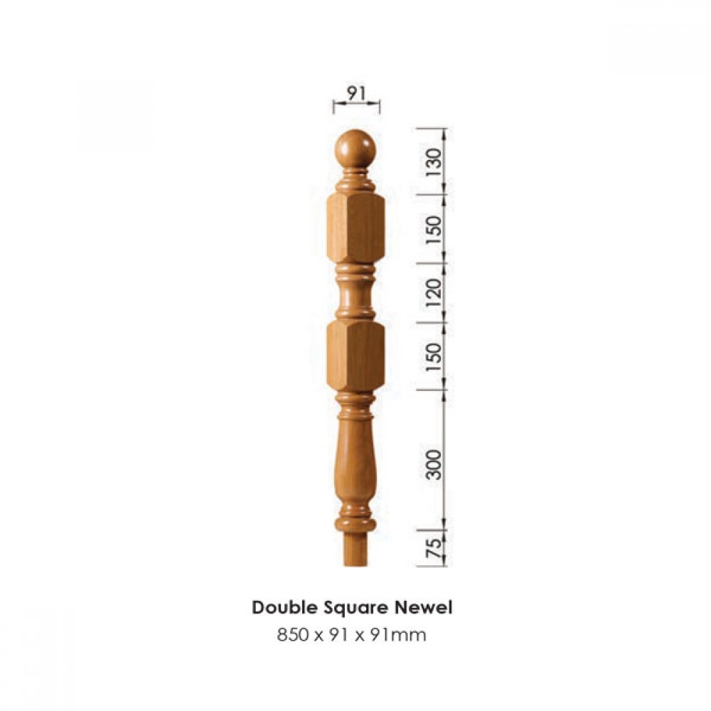 Corby Double Square Newel Post 850x91x91mm | Options