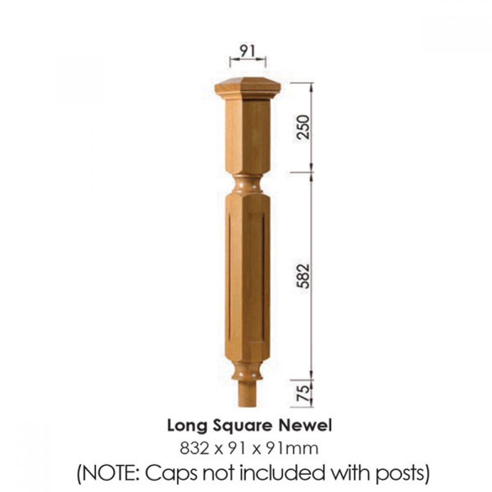 Oriel Long Square Newel Post 832x91x91mm | Options