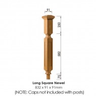Oriel Long Square Newel Post 832x91x91mm | Options