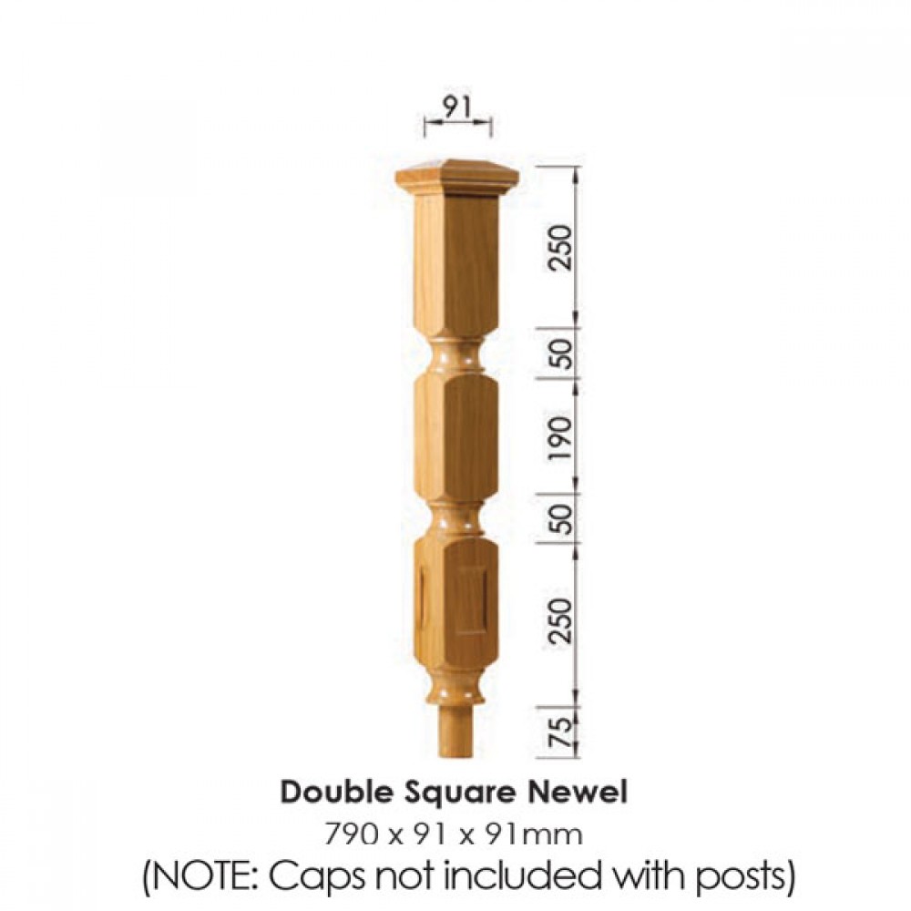 Oriel Double Square Newel Post 790x91x91mm | Options