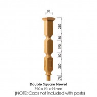 Oriel Double Square Newel Post 790x91x91mm | Options