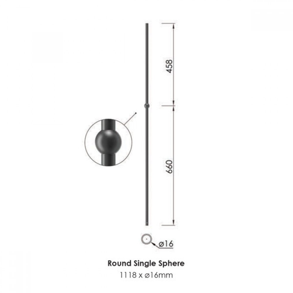 Matrix Single Sphere Black 1118x16mm