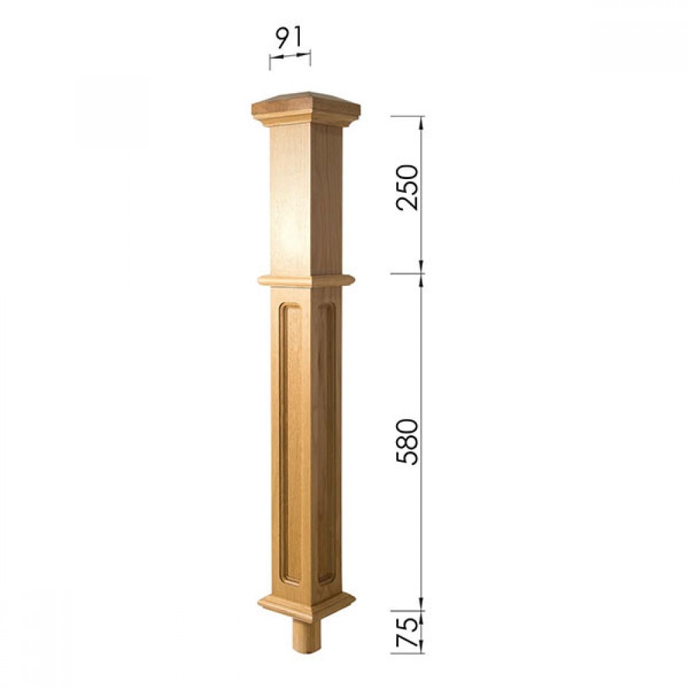Long Square Box Newel Top With Dowel 830x91x91mm | Options