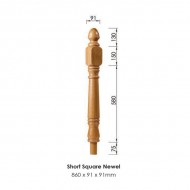 Achill Short Square Newel Post 860x91x91mm | Options