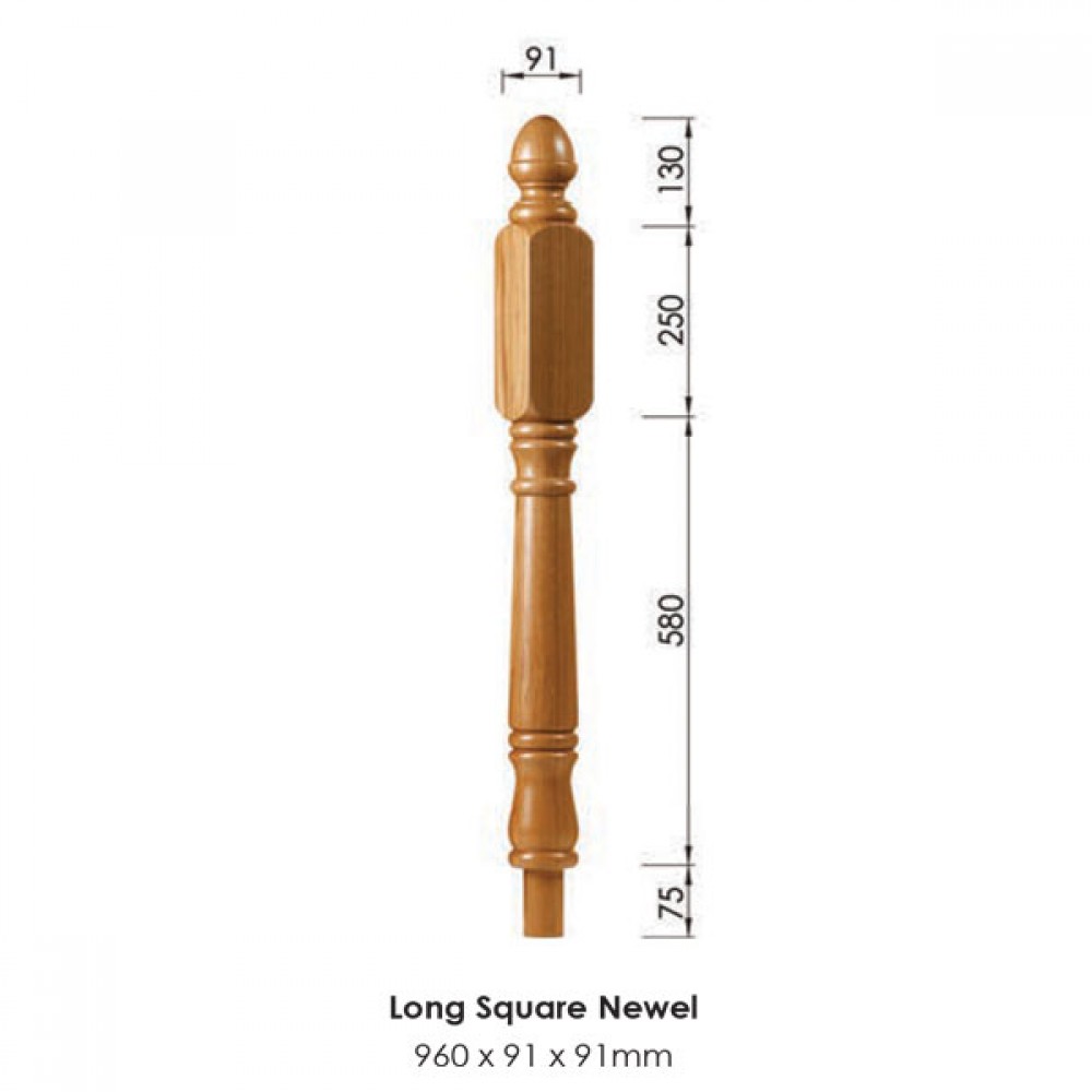 Achill Square Newel Post 960x91x91mm | Options