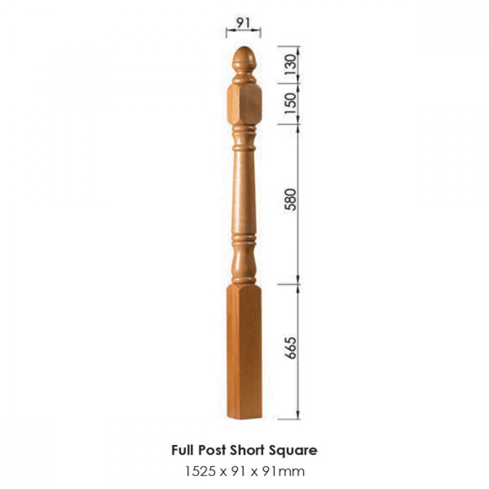 Achill Short Square Newel Post 1525x91x91mm | Post Options