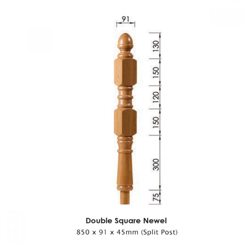 Achill Double Square Newel Split Post 850x91x45mm | Options