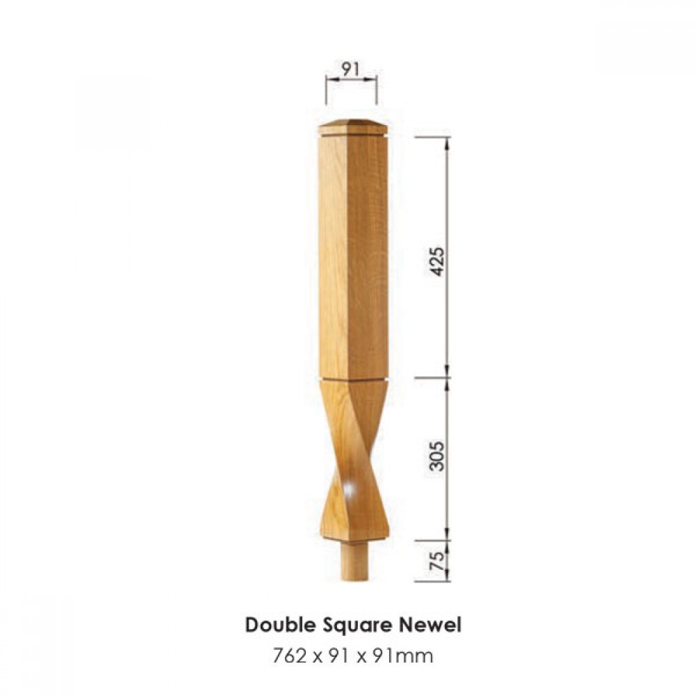 Milano Double Square Newel 762x91x91mm | Options