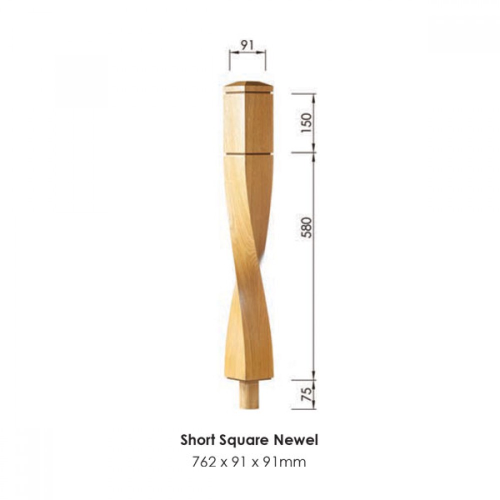 Milano Short Square Oak Newel 762x91x91