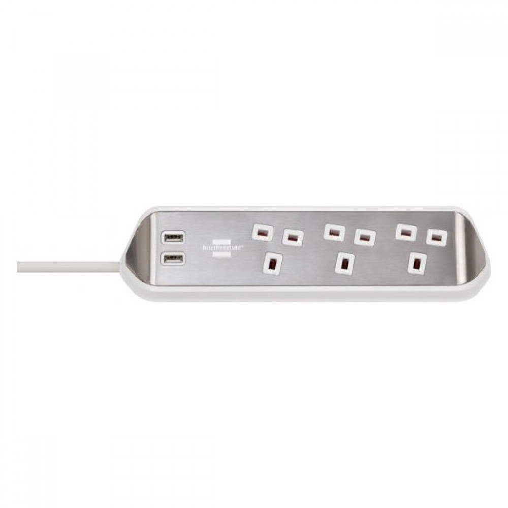 Brennenstuhl 3 Way Corner Extension Lead | USB Charging