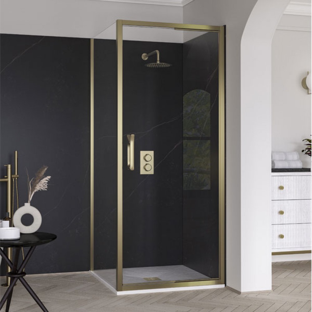 Eto Infold Door 900mm Brushed Brass With Clear Glass | ETOIF90BRBC