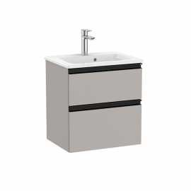 Compact vanity unit with 2 drawers and basin matt grey