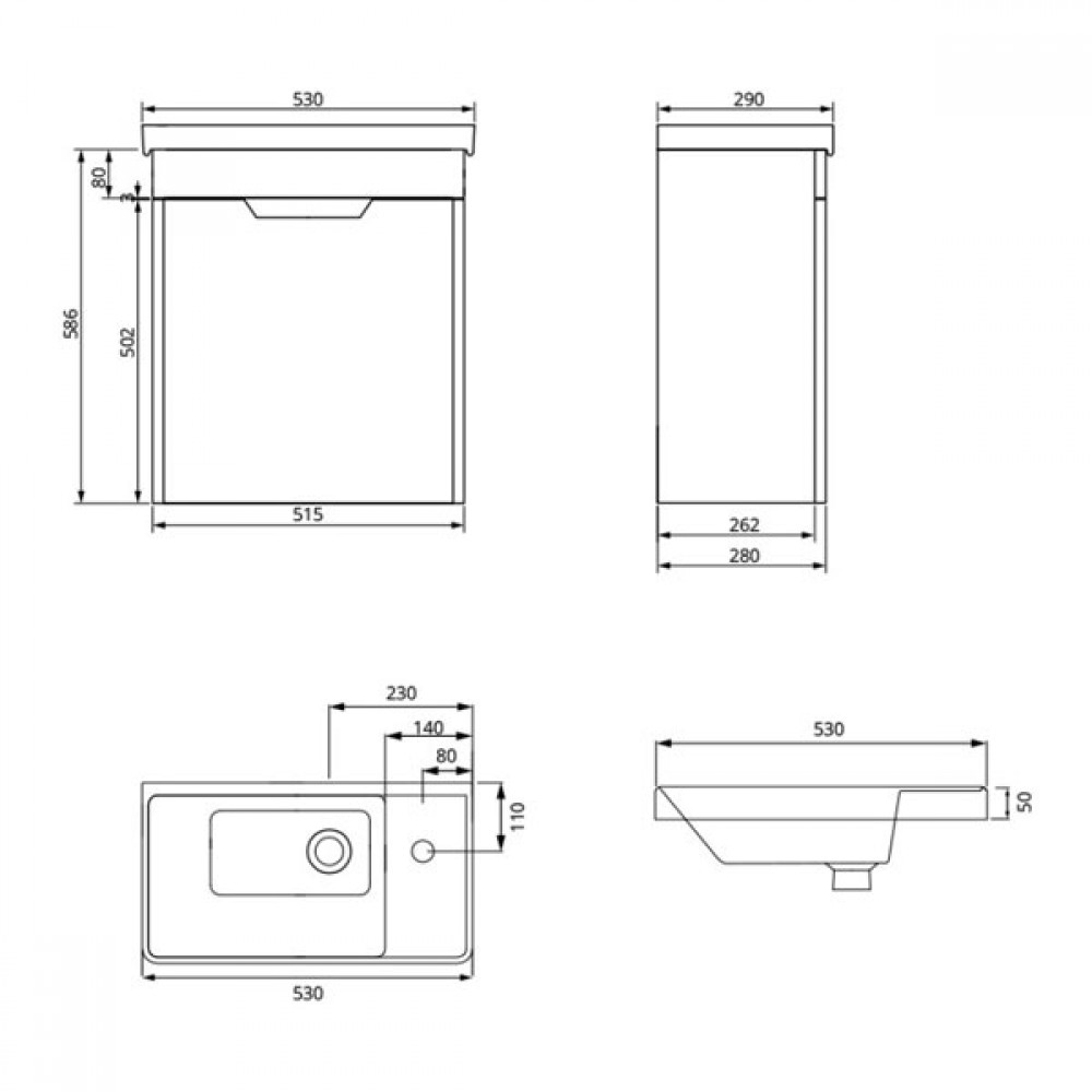 Sonas Freya 55 Wall Hung Unit & Basin | Chrome Handles | UF1156