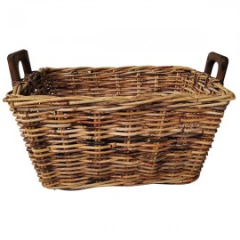 Castle Living Rectangle Rattan Log Basket Wooden Handles | CL406948