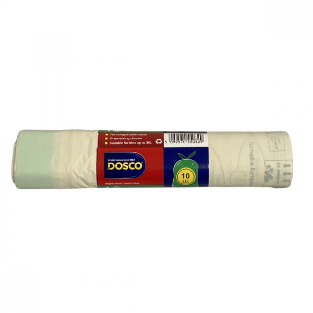 Dosco 10 Litre Green Drawstring Bio Bags 15pack| 55083