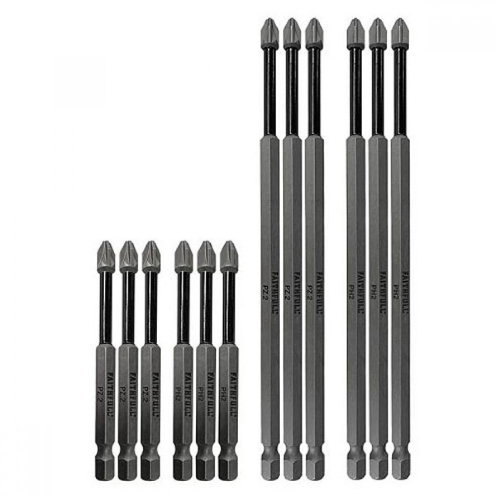 Faithfull 12 Piece Long Impact Bit Set | XMS25LONGBIT