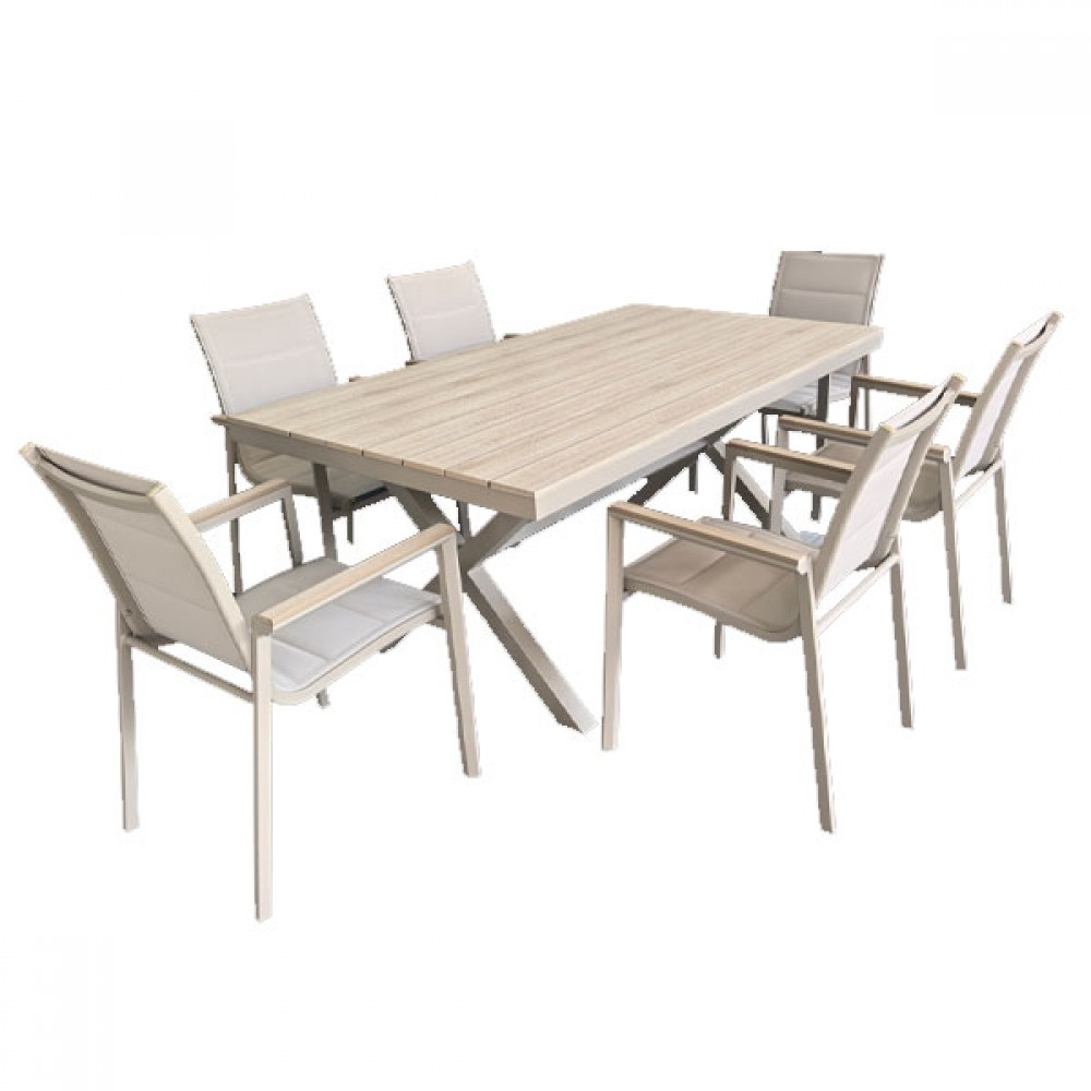 Lioni Aluminium & Polywood Rectangle 6 Seater with Cover