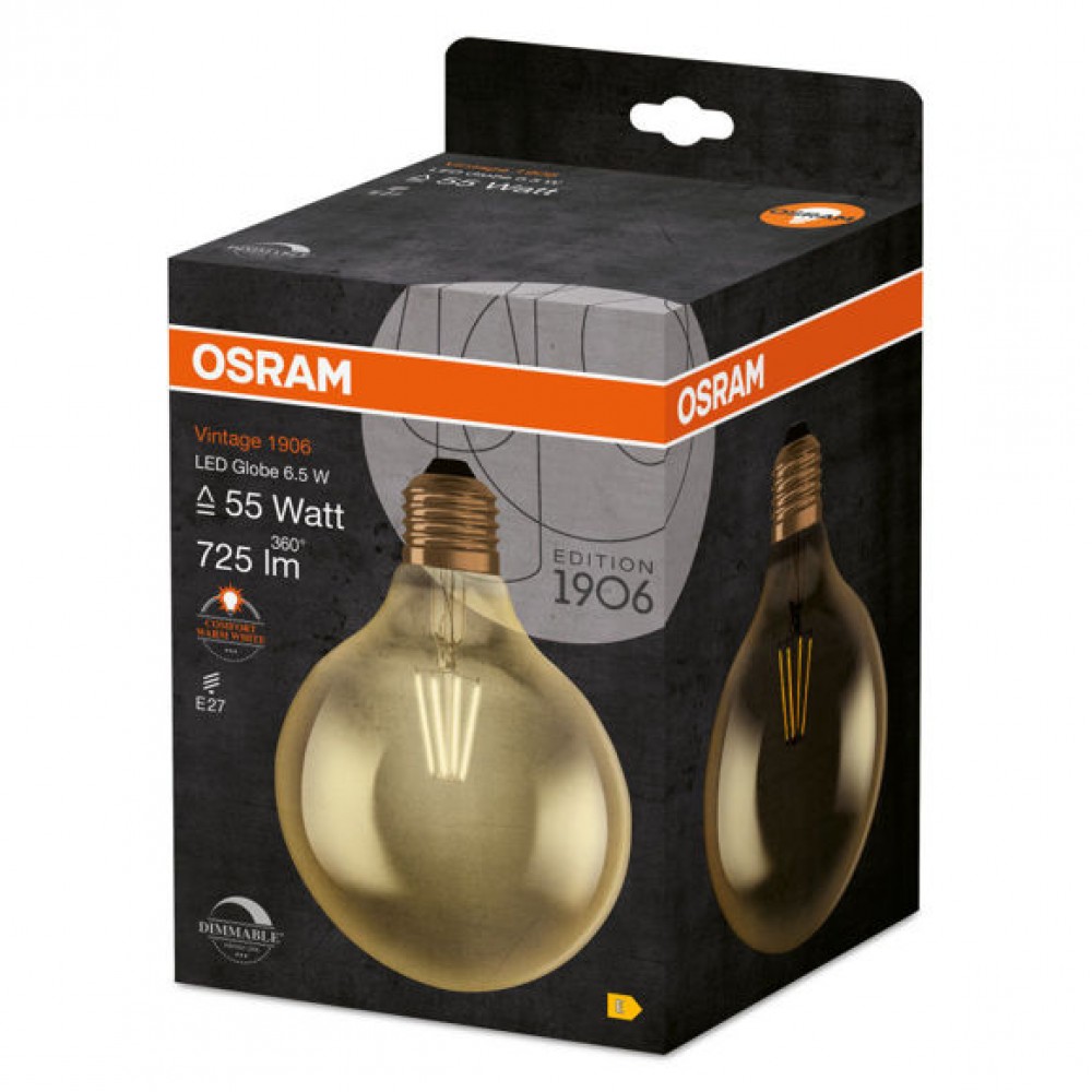 Osram Vintage 1906 E27 6.5w Globe Filament|55W|Dimmable
