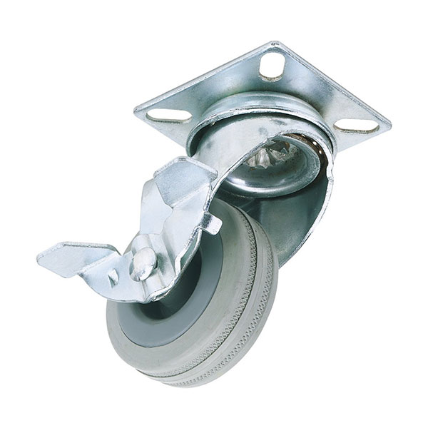 Swivel Plate Fixing Rubber Castor with Brake 50mm Diameter 50kg | 65469