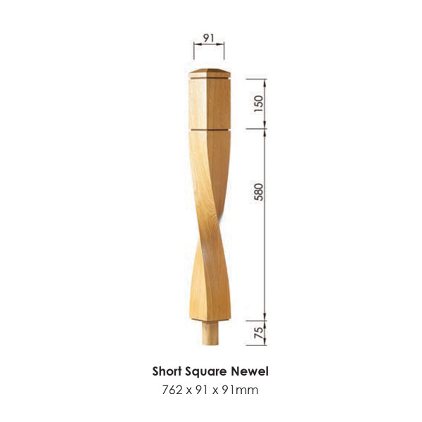 Milano Short Square Newel Post 762x91x91mm | Options