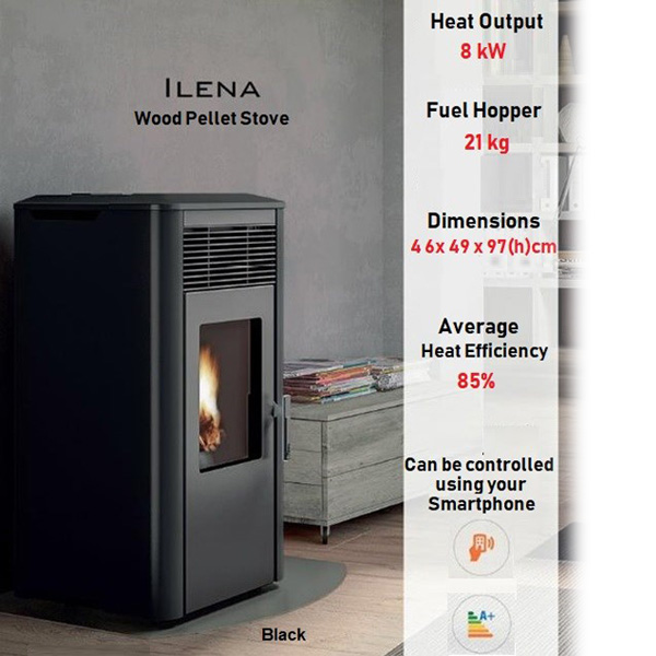 Palazzetti Ilena Air 80 8kw Pellet Stove Black | MD O Shea u0026 Sons
